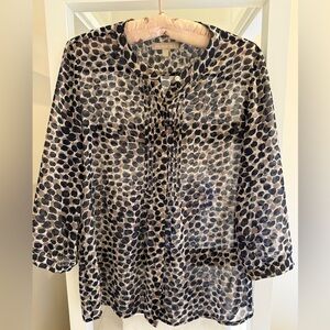 Banana Republic Black and Ivory Printed Sheer Tunic Top